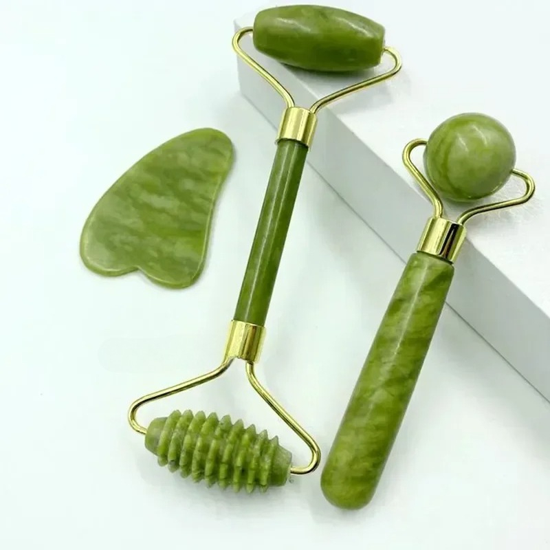 Jade Gua Sha Tool - Masajeador de rodillo de jade Natural,
